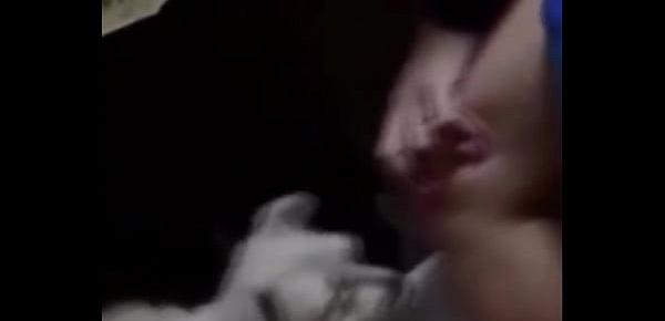  Amazing body gets her pussy eaten while dog gets his own treat [please source full video]